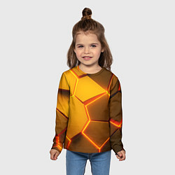 Лонгслив детский Желтые неоновые соты - текстура, цвет: 3D-принт — фото 2