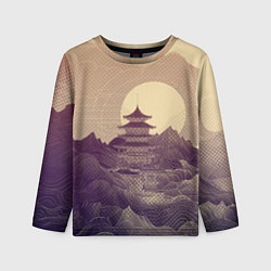 Лонгслив детский Ретро иллюстрация Японского храма, цвет: 3D-принт
