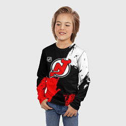 Лонгслив детский Нью Джерси Девилз - брызги краски, цвет: 3D-принт — фото 2