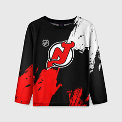 Лонгслив детский Нью Джерси Девилз - брызги краски, цвет: 3D-принт