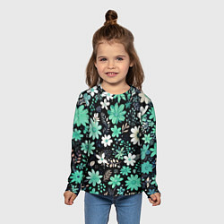 Лонгслив детский Чёрный в зелёный цветочек стилизованный, цвет: 3D-принт — фото 2