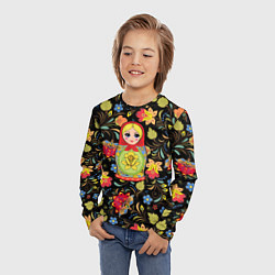 Лонгслив детский Хохломская роспись с русской матрёшкой, цвет: 3D-принт — фото 2