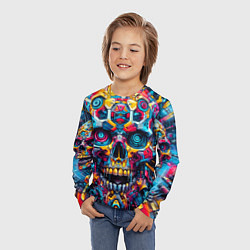 Лонгслив детский Кибер череп - нейроарт паттерн, цвет: 3D-принт — фото 2