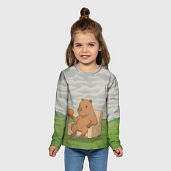 Лонгслив детский Капибара с апельсином на кресле, цвет: 3D-принт — фото 2