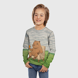 Лонгслив детский Капибара с апельсином на кресле, цвет: 3D-принт — фото 2