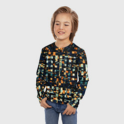 Лонгслив детский Тёмный синий с оранжевым кубики абстракция, цвет: 3D-принт — фото 2