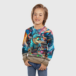 Лонгслив детский Крокодилёныш крутой скейтбордист - киберпанк, цвет: 3D-принт — фото 2