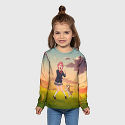 Лонгслив детский Сиратори Айра играет с песиком - Дандадан, цвет: 3D-принт — фото 2