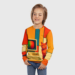 Лонгслив детский Кот и винтажный компьютер ретрофутуризм поп-арт 19, цвет: 3D-принт — фото 2
