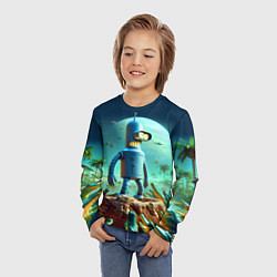 Лонгслив детский Роботу-сгибальщику Бендеру по-барабану стая крокод, цвет: 3D-принт — фото 2