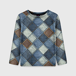 Лонгслив детский Джинсовый пэчворк ромбовый узор, цвет: 3D-принт
