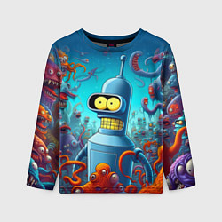 Лонгслив детский Робот-сгибальщик Бендер среди монстров - нейроарт, цвет: 3D-принт