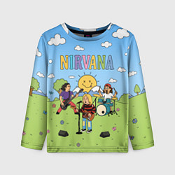 Лонгслив детский Nirvana мультяшный стиль на поляне, цвет: 3D-принт