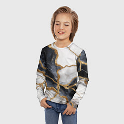 Лонгслив детский Мрамор белый и черный с золотом, цвет: 3D-принт — фото 2