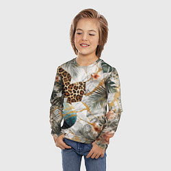Лонгслив детский Мрамор с цветами и леопардовый узор, цвет: 3D-принт — фото 2