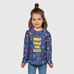 Лонгслив детский Keep calm and buzz - пчелы и цветы, цвет: 3D-принт — фото 2