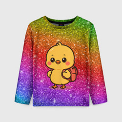 Лонгслив детский Цыпленок школьник с рюкзаком, цвет: 3D-принт