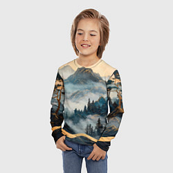Лонгслив детский Японские горы и туман, цвет: 3D-принт — фото 2