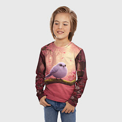 Лонгслив детский Сиреневая птица в розовом цветущем лесу, цвет: 3D-принт — фото 2