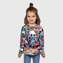 Лонгслив детский Смеющиеся прикольные скелетики - нейроарт, цвет: 3D-принт — фото 2