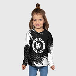 Лонгслив детский Челси соты черно белые краски, цвет: 3D-принт — фото 2