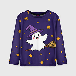 Детский лонгслив Хэллоуин, привидение на метле