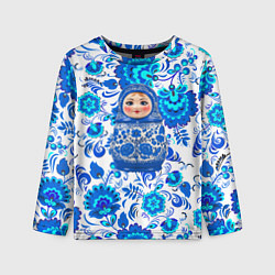 Лонгслив детский Русская матрёшка в гжельских узорах, цвет: 3D-принт