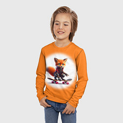 Лонгслив детский Cyber fox cub is a cool skateboarder - ai art, цвет: 3D-принт — фото 2