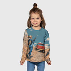 Лонгслив детский Fallout девушка и старое авто, цвет: 3D-принт — фото 2