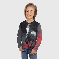 Лонгслив детский Белая лошадь на фоне мазков краски, цвет: 3D-принт — фото 2