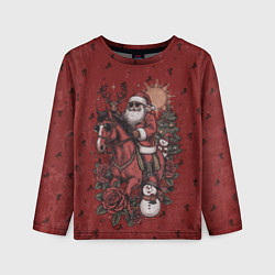 Лонгслив детский Санта Клаус на красном коне верхом, цвет: 3D-принт