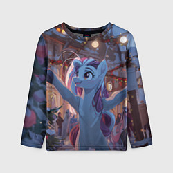 Детский лонгслив Лошадка наслаждается новым годом