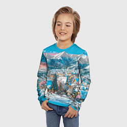 Лонгслив детский Новогодняя деревушка в горах, цвет: 3D-принт — фото 2