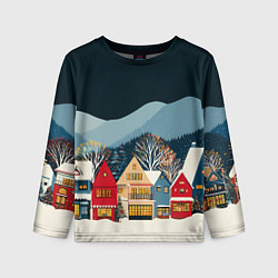 Лонгслив детский Новогодний городок в горах, цвет: 3D-принт