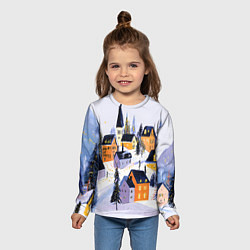 Лонгслив детский Новогодние домики на горе, цвет: 3D-принт — фото 2