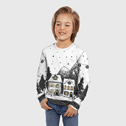 Лонгслив детский Черно-белый новогодний город, цвет: 3D-принт — фото 2