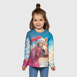 Лонгслив детский Новогодняя лошадь в очках, цвет: 3D-принт — фото 2