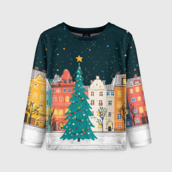 Лонгслив детский Новогодняя ночь в городе, цвет: 3D-принт