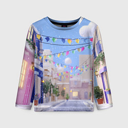 Лонгслив детский Предновогодний праздничный дворик, цвет: 3D-принт