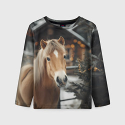 Лонгслив детский Лошадь у новогодней елки, цвет: 3D-принт
