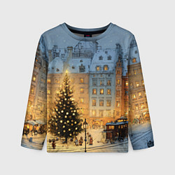 Лонгслив детский Новый год в старом уютном городе, цвет: 3D-принт