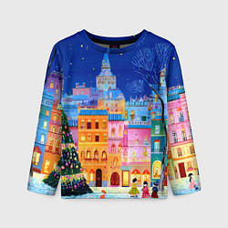 Лонгслив детский Разноцветные новогодние домики, цвет: 3D-принт