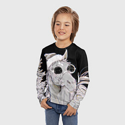 Лонгслив детский Новогодняя лошадь в круглых очках, цвет: 3D-принт — фото 2