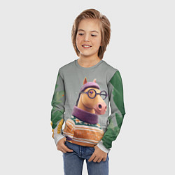 Лонгслив детский Новогодняя лошадка хипстер, цвет: 3D-принт — фото 2