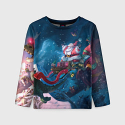 Детский лонгслив Санта с динозавром
