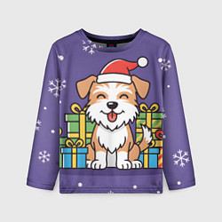 Детский лонгслив Новогодняя собачка с подарками