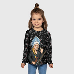 Лонгслив детский Снегурочка с гитарой - Рок, цвет: 3D-принт — фото 2
