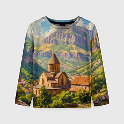 Лонгслив детский Горный покой: храм среди облаков, цвет: 3D-принт