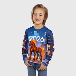 Лонгслив детский Красная огненная металлическая лошадь 2026, цвет: 3D-принт — фото 2