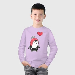 Лонгслив хлопковый детский Пингвин-девочка с шариком, цвет: лаванда — фото 2